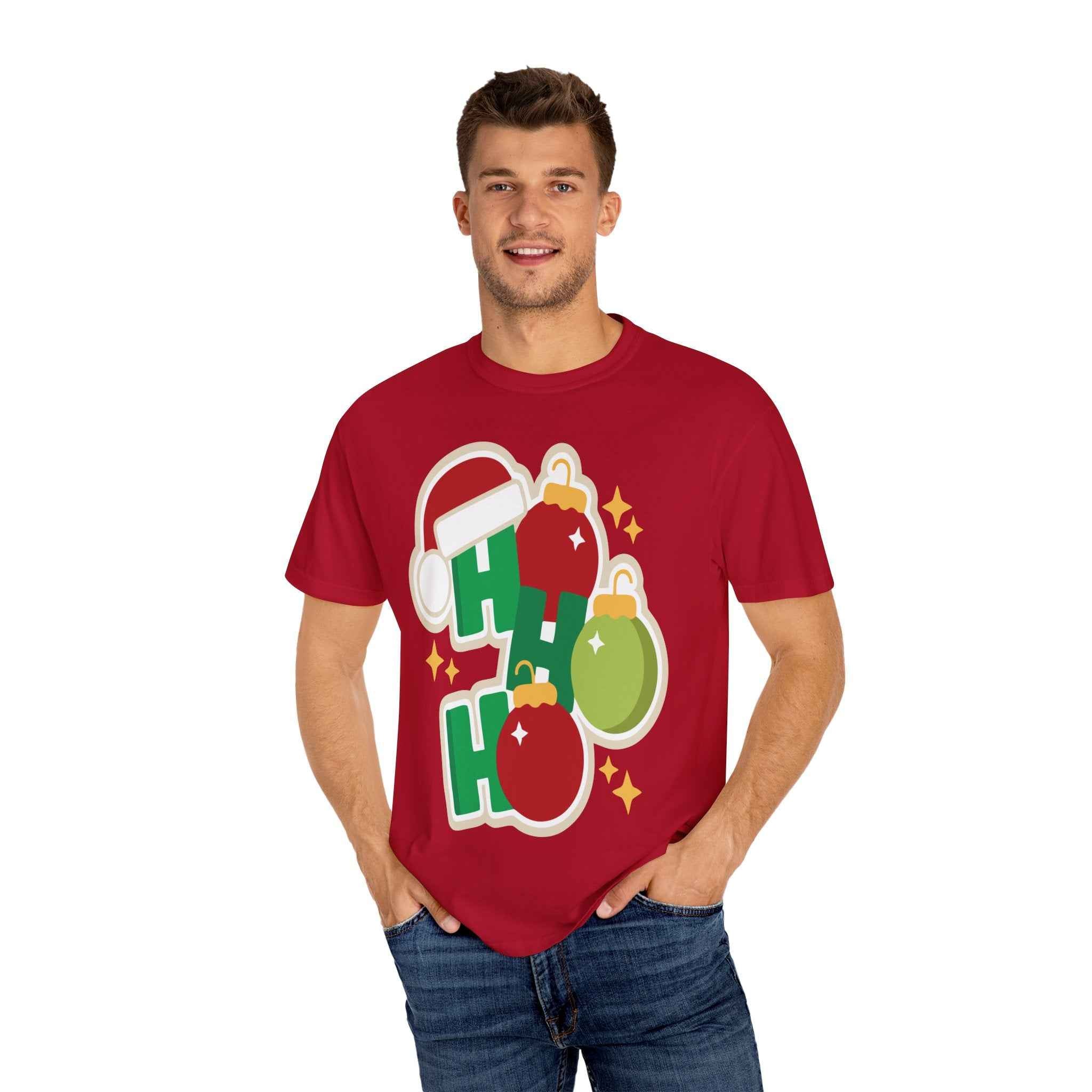 Funny Christmas T-Shirt – Ho Ho Ho Holiday Graphic Tee | Santa Hat & Ornament Design | Festive Xmas Shirt for Men & Women - La Pomada Shop