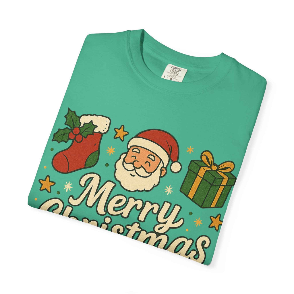 Merry Christmas T-Shirt – Santa Claus, Snowman & Christmas Tree | Holiday Graphic Tee
