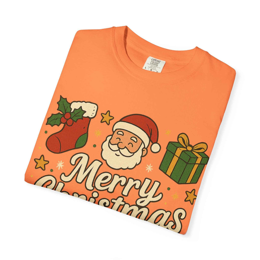 Merry Christmas T-Shirt – Santa Claus, Snowman & Christmas Tree | Holiday Graphic Tee