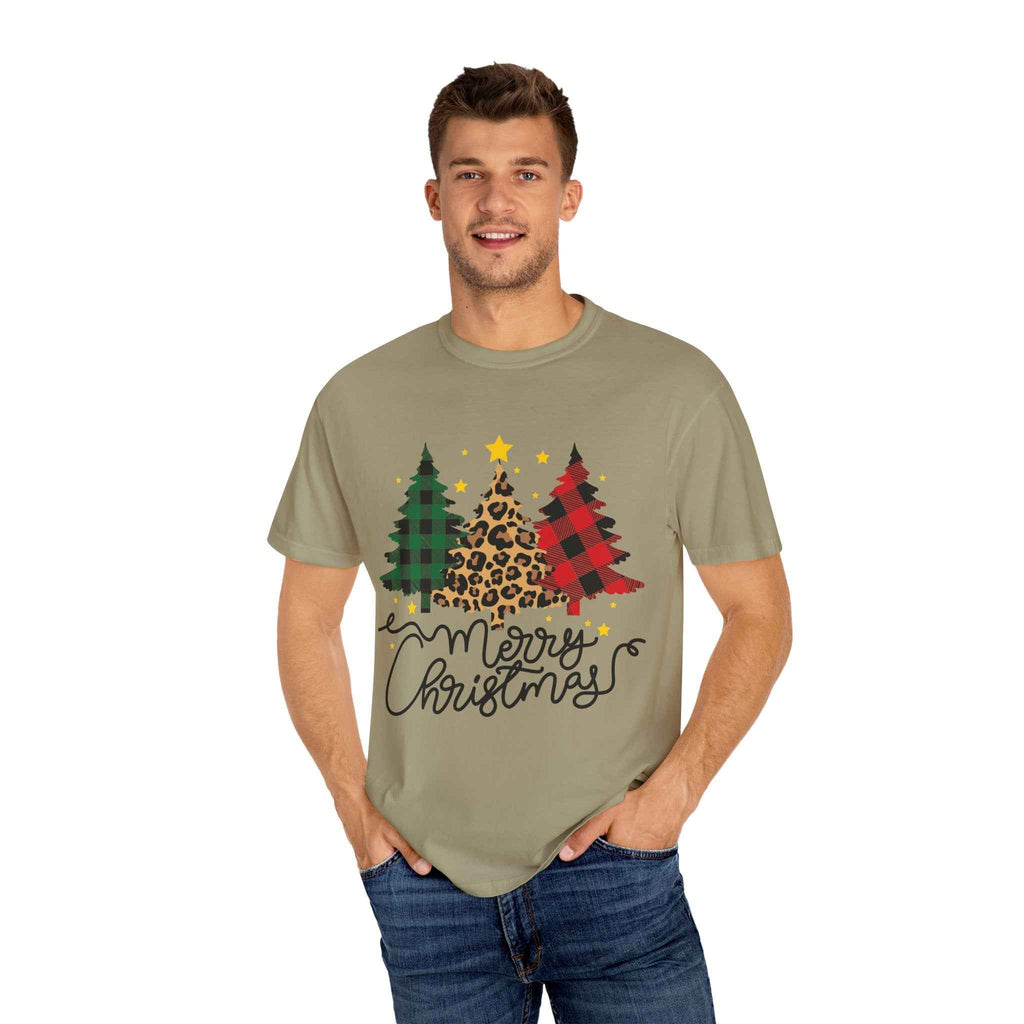 Merry Christmas T-Shirt – Santa Claus, Snowman & Christmas Tree | Holiday Graphic Tee