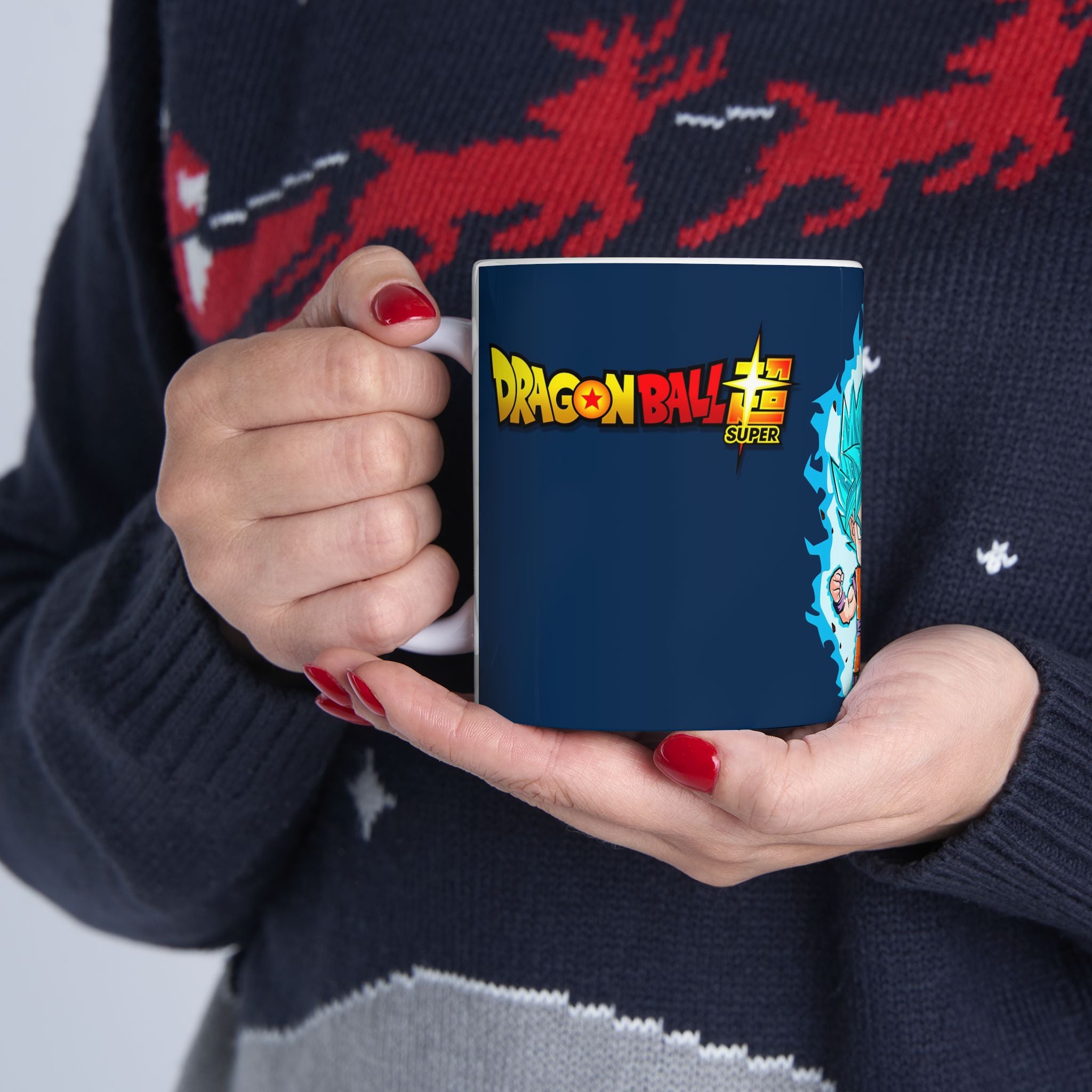 Dragon Warrior Ceramic Mug — Split Super Saiyan Chibi Design (11oz & 15oz)