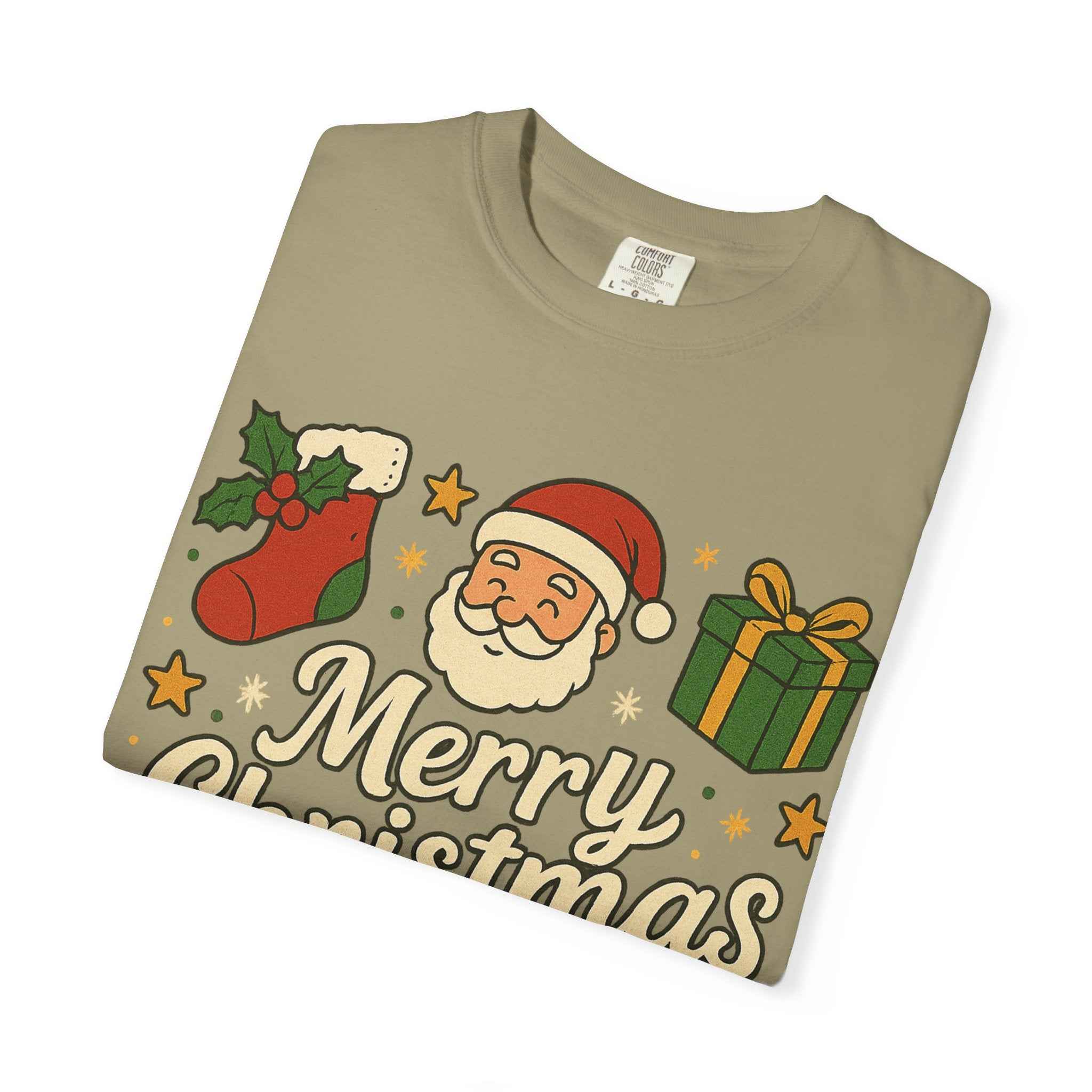 Merry Christmas T-Shirt – Santa Claus, Snowman & Christmas Tree | Holiday Graphic Tee