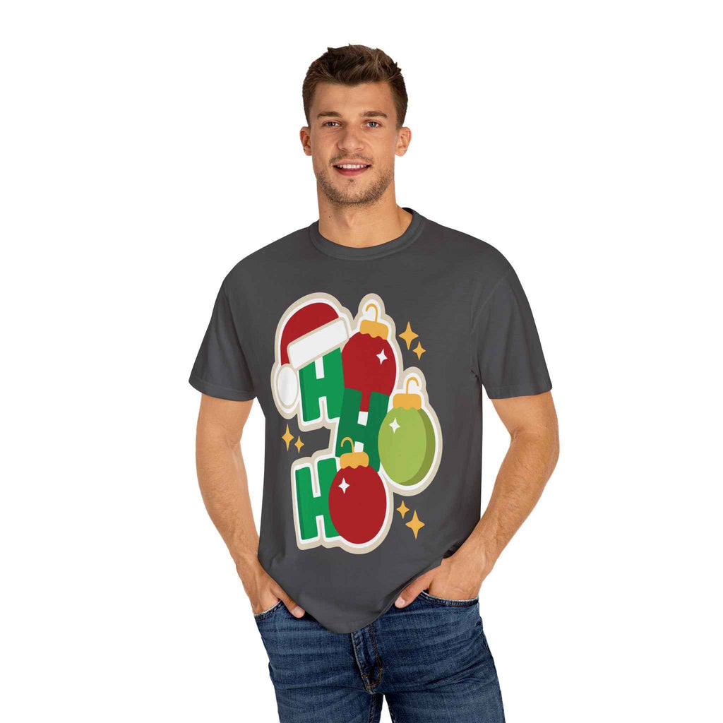 Funny Christmas T-Shirt – Ho Ho Ho Holiday Graphic Tee | Santa Hat & Ornament Design | Festive Xmas Shirt for Men & Women - La Pomada Shop