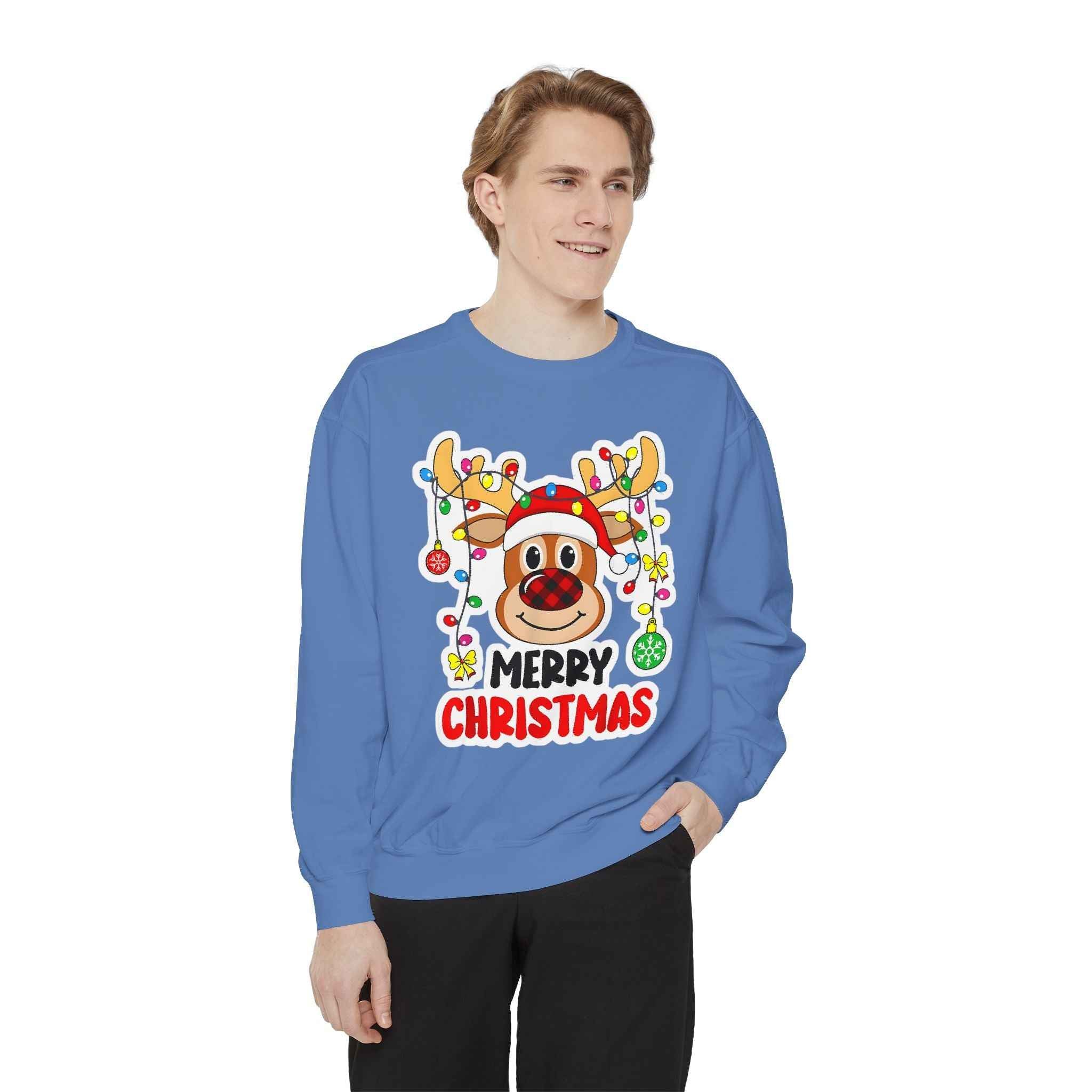 Grinchmas Vibes Reindeer Sweatshirt — "Merry Christmas" Front, "Grinchmas Vibes" Back