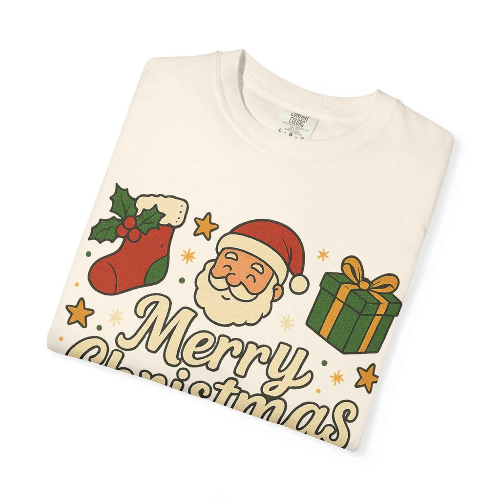 Merry Christmas T-Shirt – Santa Claus, Snowman & Christmas Tree | Holiday Graphic Tee