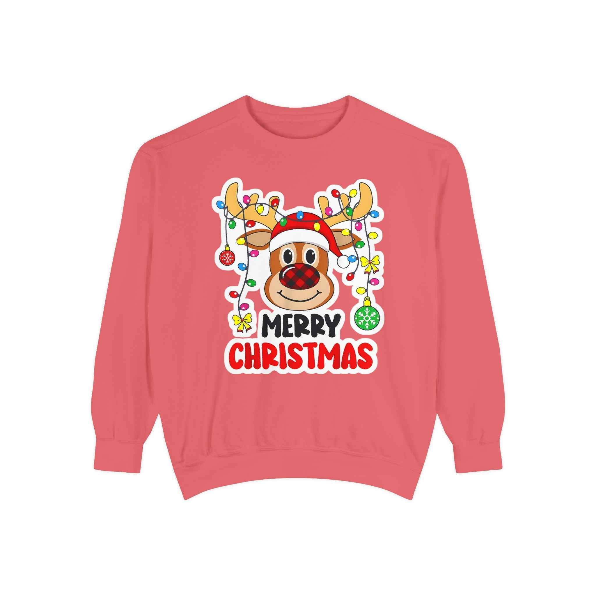 Grinchmas Vibes Reindeer Sweatshirt — "Merry Christmas" Front, "Grinchmas Vibes" Back
