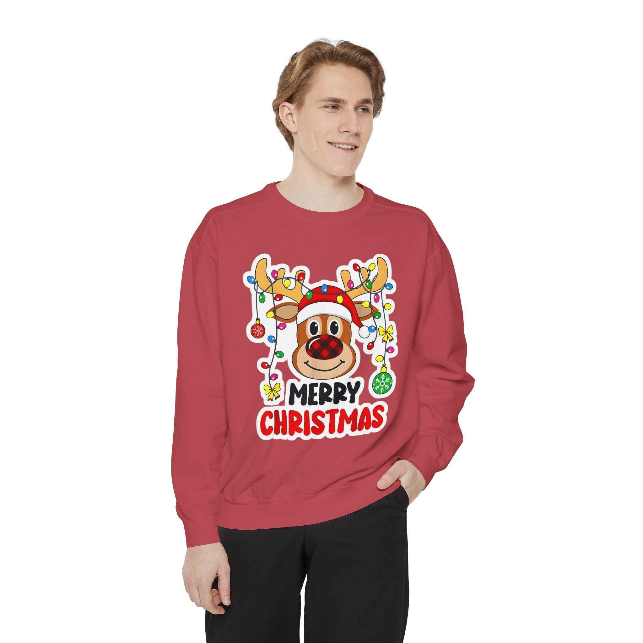 Grinchmas Vibes Reindeer Sweatshirt — "Merry Christmas" Front, "Grinchmas Vibes" Back