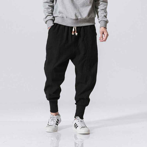 Chinese Style Harem Pants Men Streetwear Casual Joggers Mens Pants Cotton Linen Sweatpants Ankle-length Men Trousers M-5XL