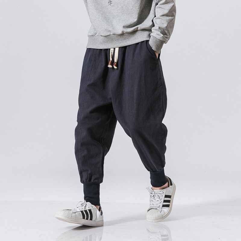 Chinese Style Harem Pants Men Streetwear Casual Joggers Mens Pants Cotton Linen Sweatpants Ankle-length Men Trousers M-5XL