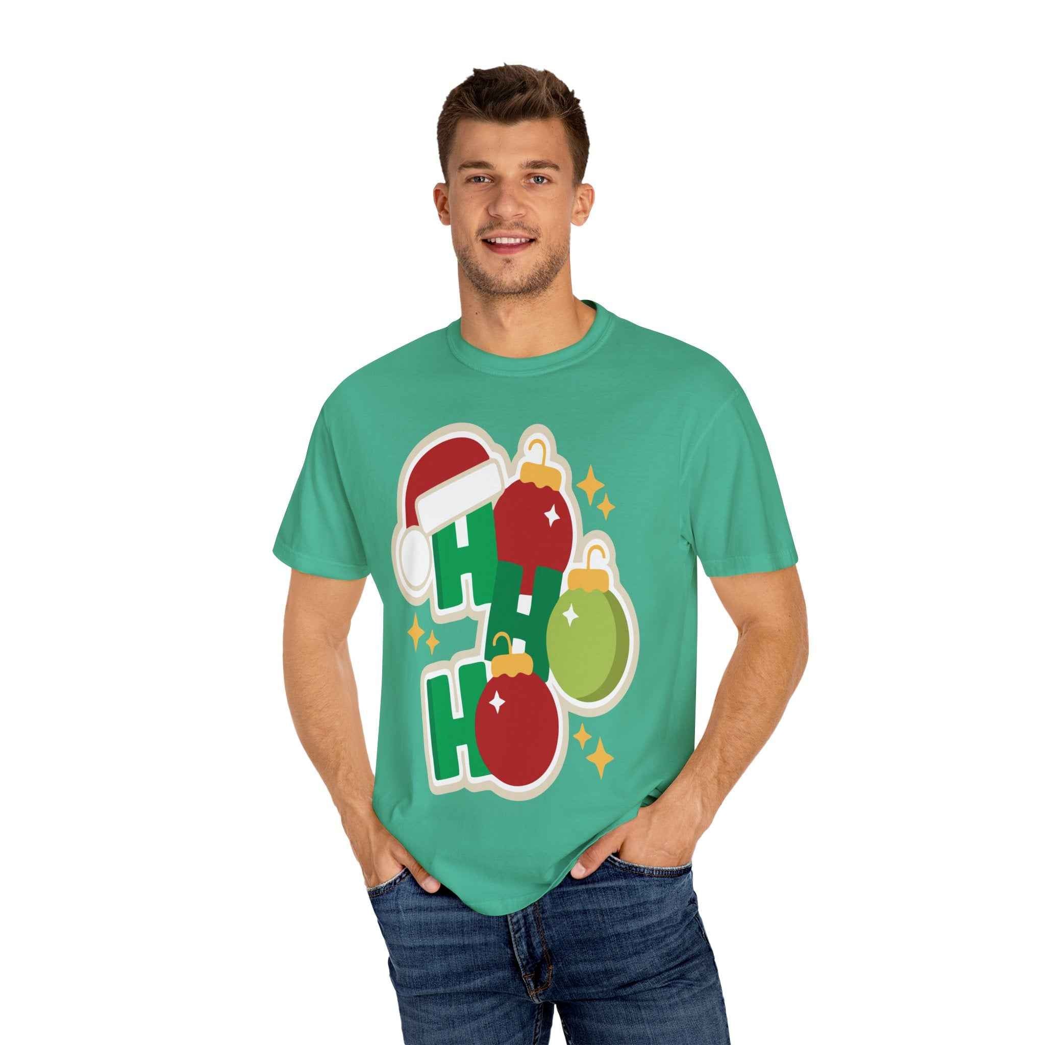 Funny Christmas T-Shirt – Ho Ho Ho Holiday Graphic Tee | Santa Hat & Ornament Design | Festive Xmas Shirt for Men & Women - La Pomada Shop