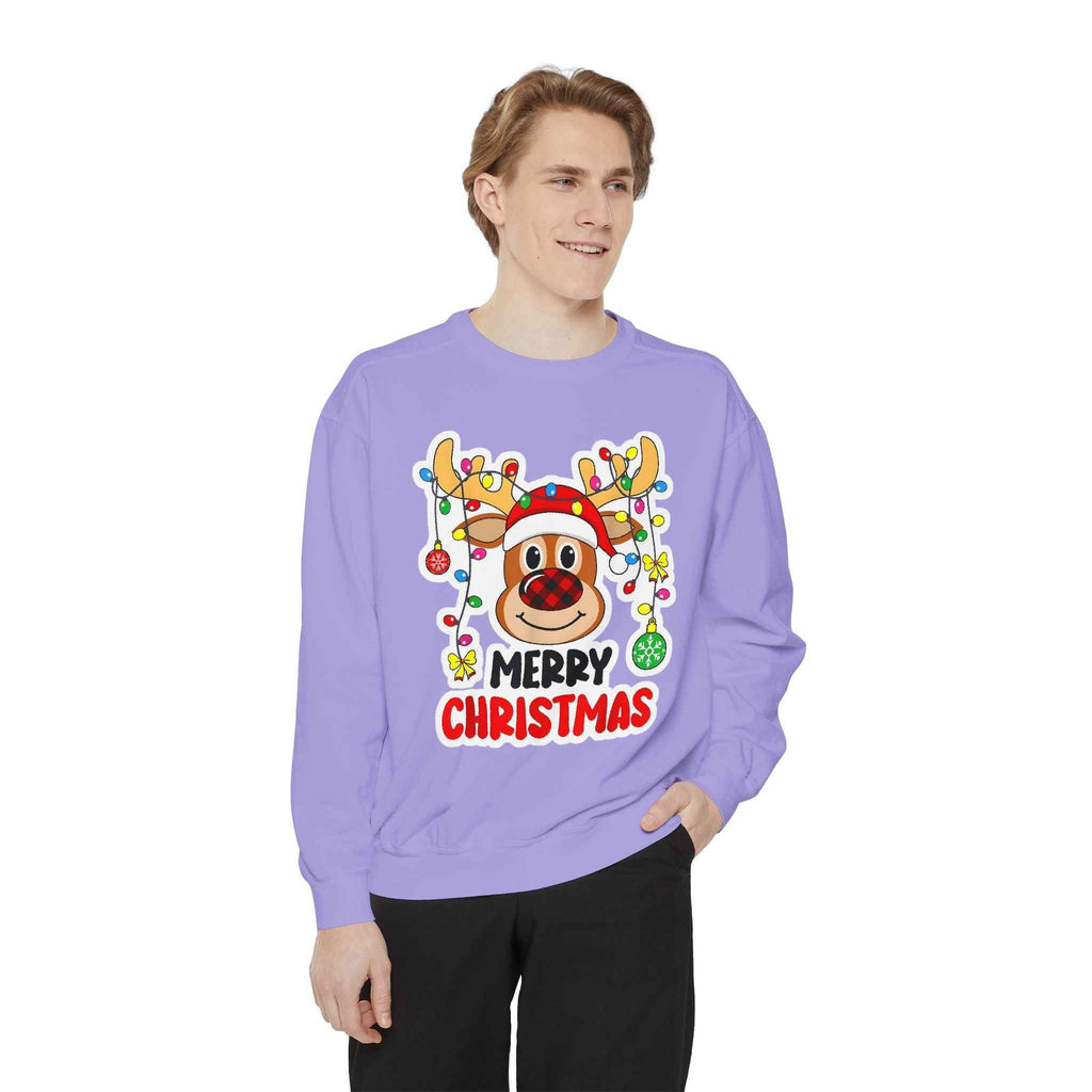 Grinchmas Vibes Reindeer Sweatshirt — "Merry Christmas" Front, "Grinchmas Vibes" Back