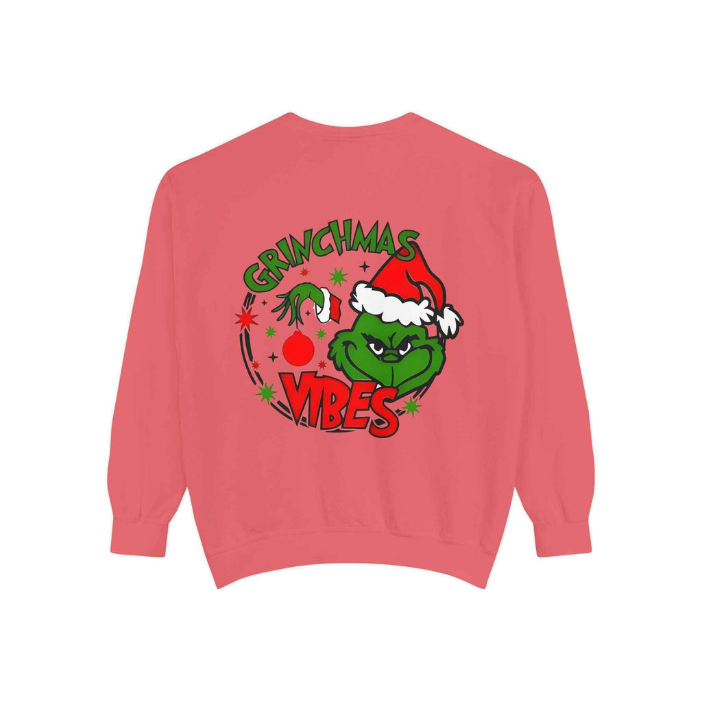 Grinchmas Vibes Reindeer Sweatshirt — "Merry Christmas" Front, "Grinchmas Vibes" Back