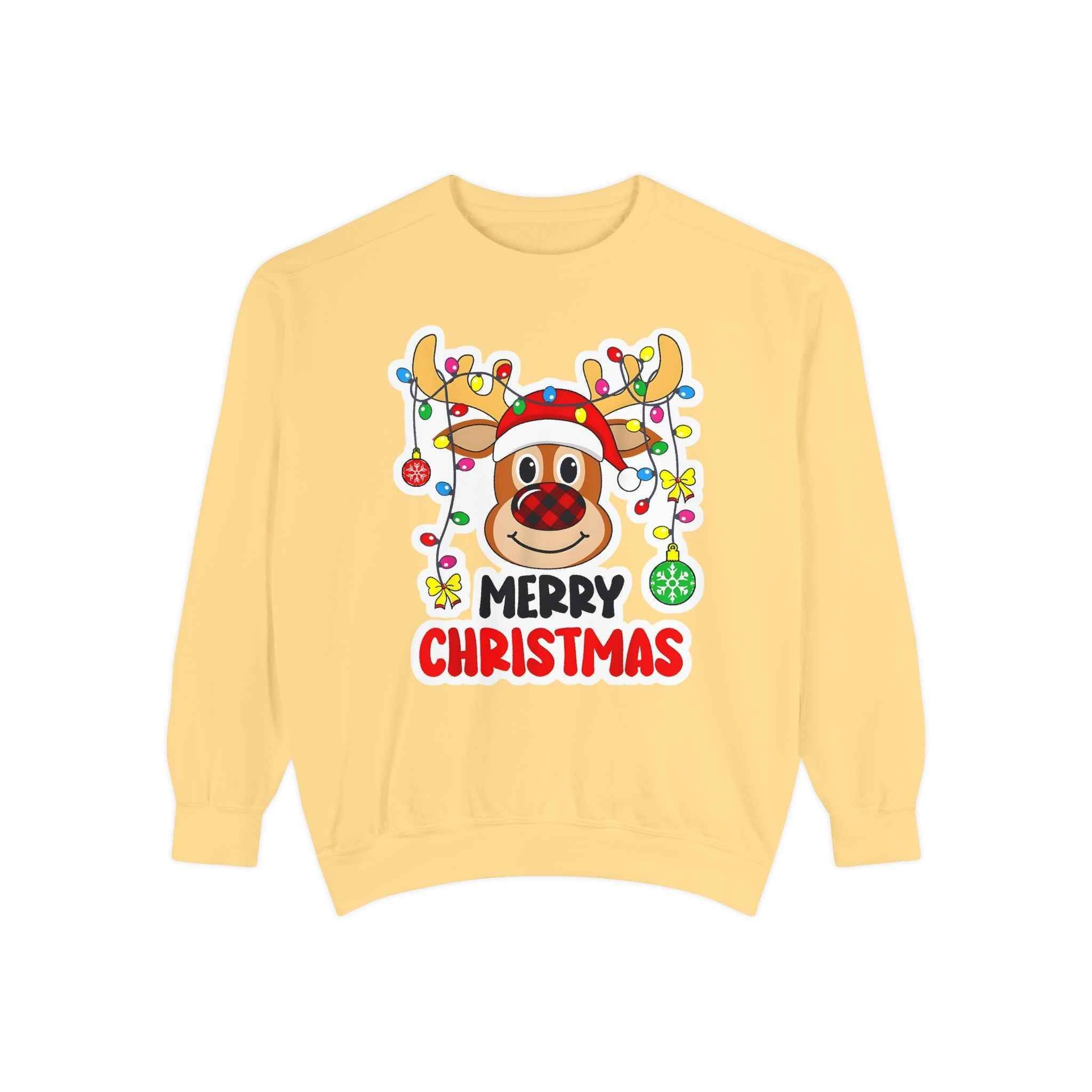 Grinchmas Vibes Reindeer Sweatshirt — "Merry Christmas" Front, "Grinchmas Vibes" Back