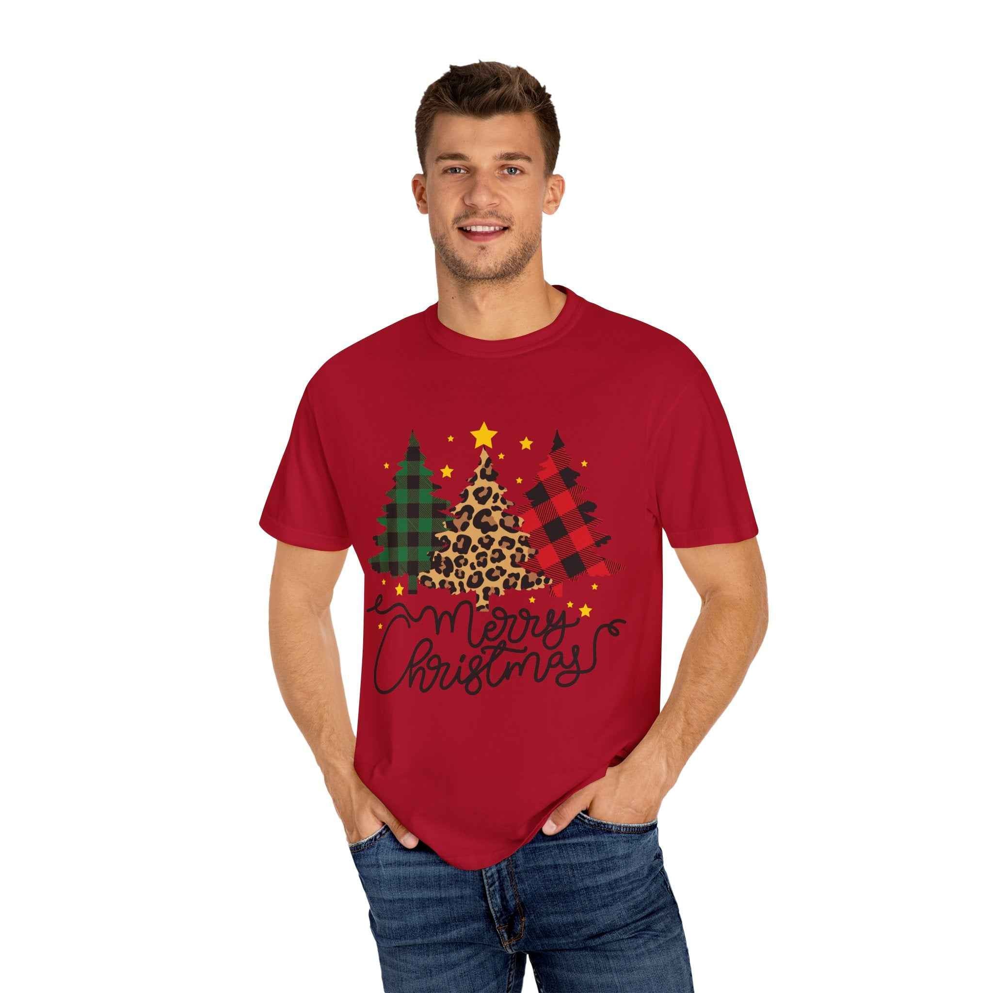 Merry Christmas T-Shirt – Santa Claus, Snowman & Christmas Tree | Holiday Graphic Tee