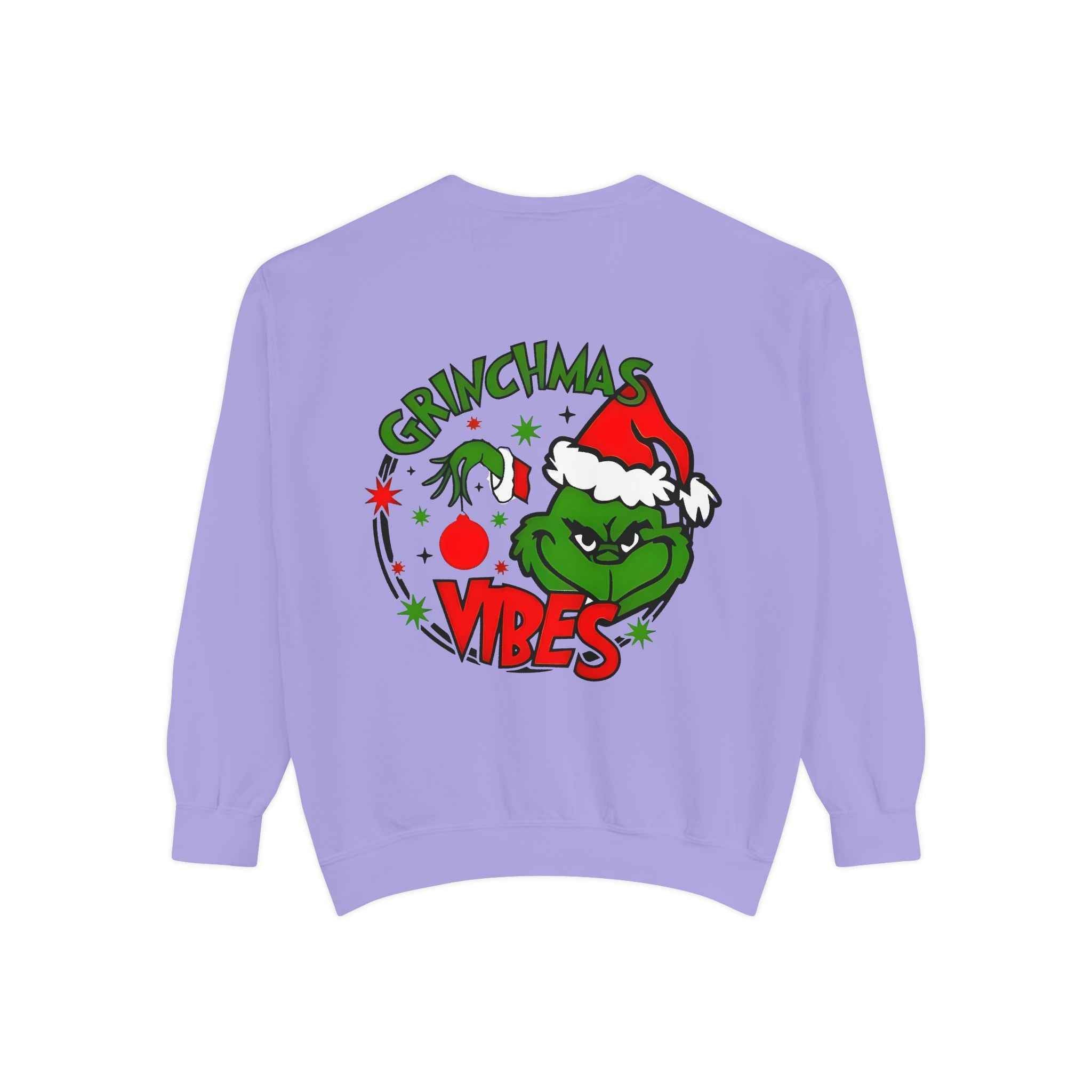 Grinchmas Vibes Reindeer Sweatshirt — "Merry Christmas" Front, "Grinchmas Vibes" Back