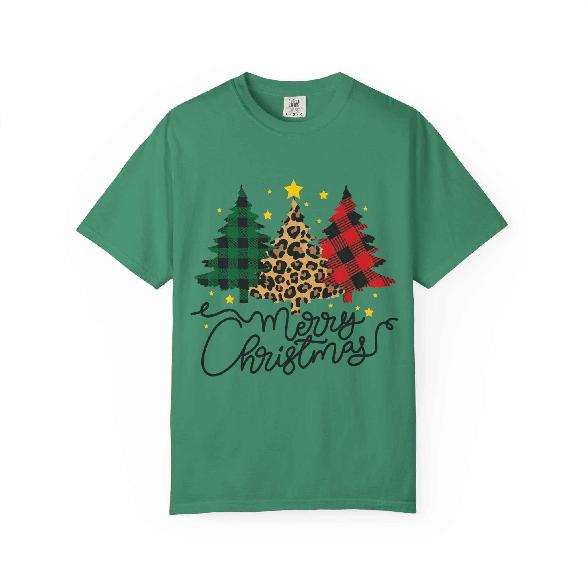 Merry Christmas T-Shirt – Santa Claus, Snowman & Christmas Tree | Holiday Graphic Tee