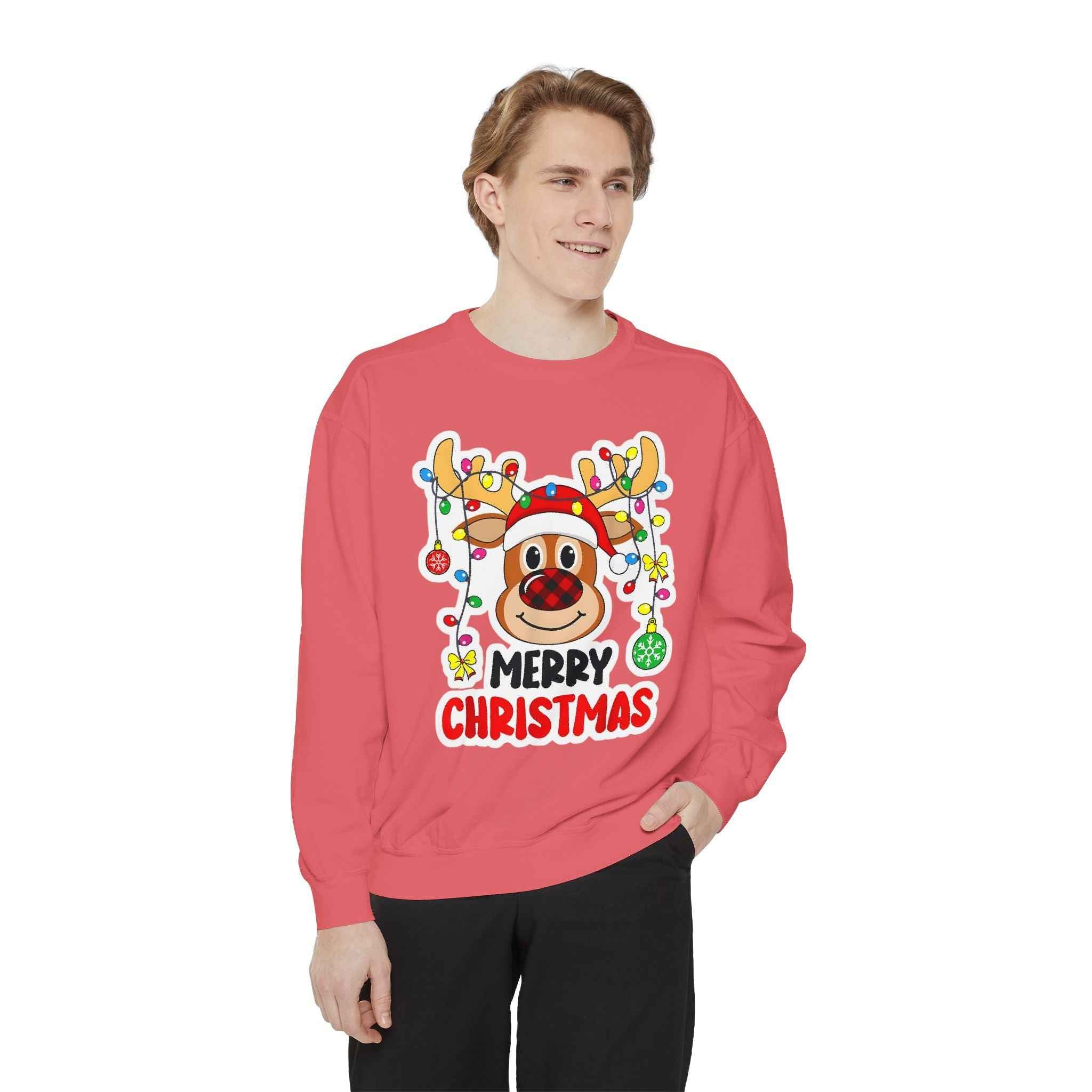 Grinchmas Vibes Reindeer Sweatshirt — "Merry Christmas" Front, "Grinchmas Vibes" Back