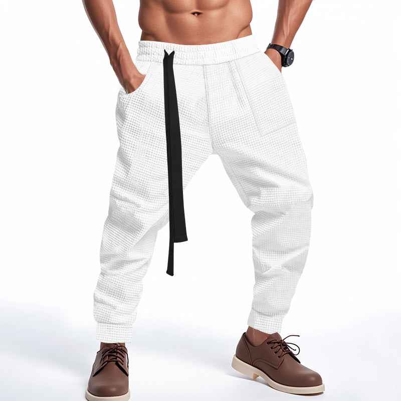 Men's Casual Pants Solid Waffle Male Hip Hop Streetwear Track Pants Joggers Trousers Fashion Harajuku Men Pants