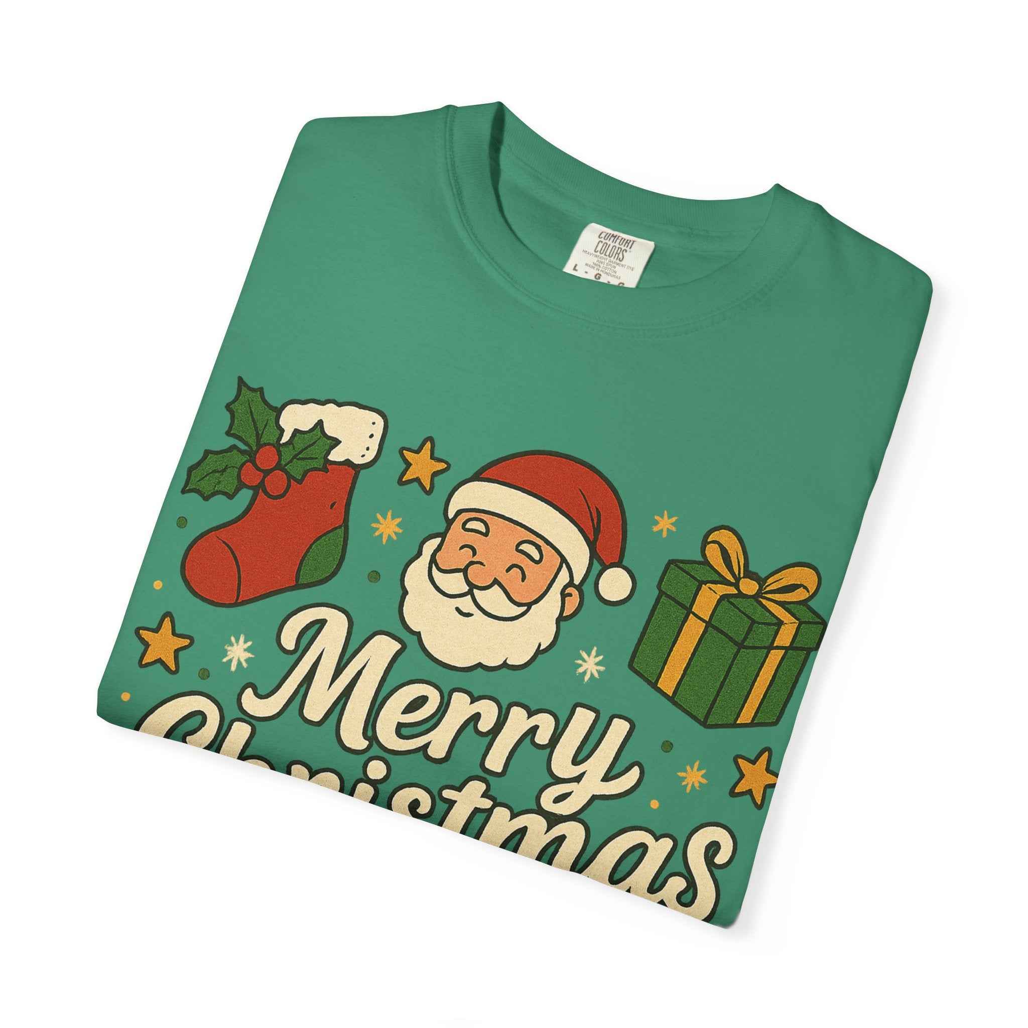 Merry Christmas T-Shirt – Santa Claus, Snowman & Christmas Tree | Holiday Graphic Tee
