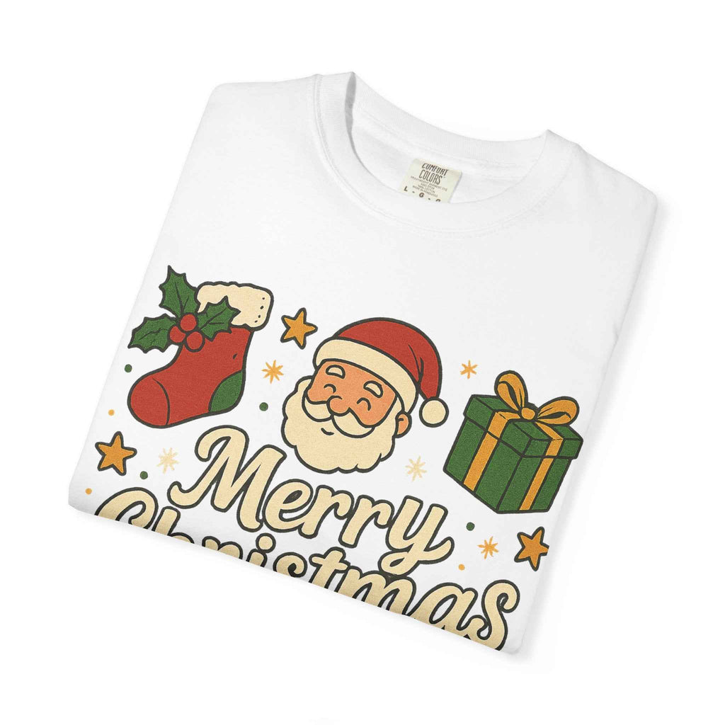 Merry Christmas T-Shirt – Santa Claus, Snowman & Christmas Tree | Holiday Graphic Tee