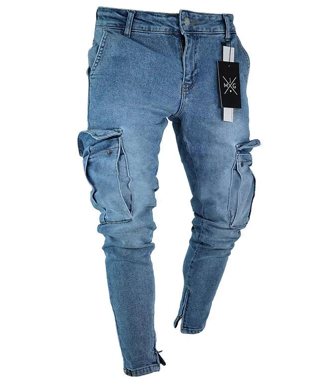 Trendy Ripped Zipper Slim Fit Stretch Jeans for Men
