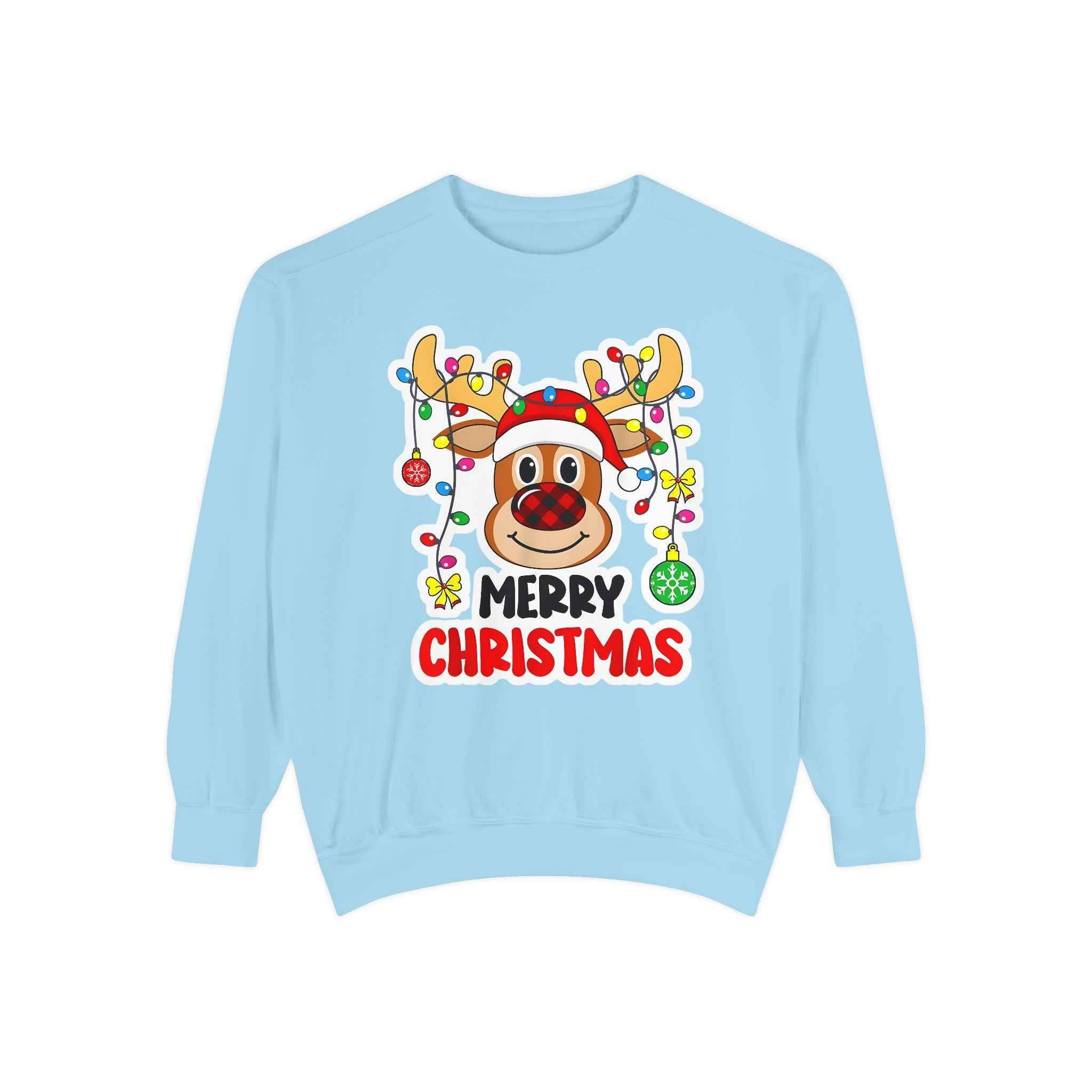 Grinchmas Vibes Reindeer Sweatshirt — "Merry Christmas" Front, "Grinchmas Vibes" Back