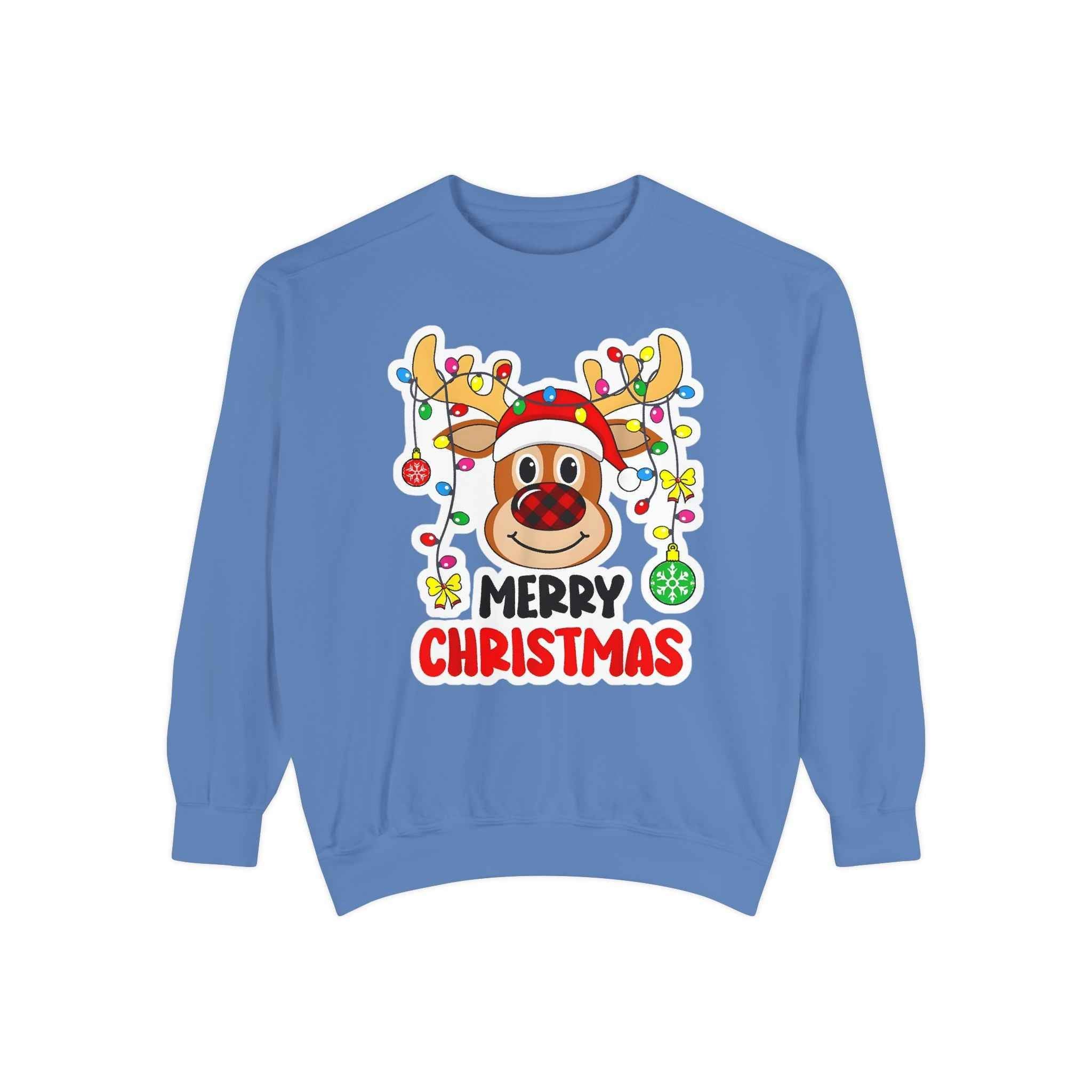 Grinchmas Vibes Reindeer Sweatshirt — "Merry Christmas" Front, "Grinchmas Vibes" Back