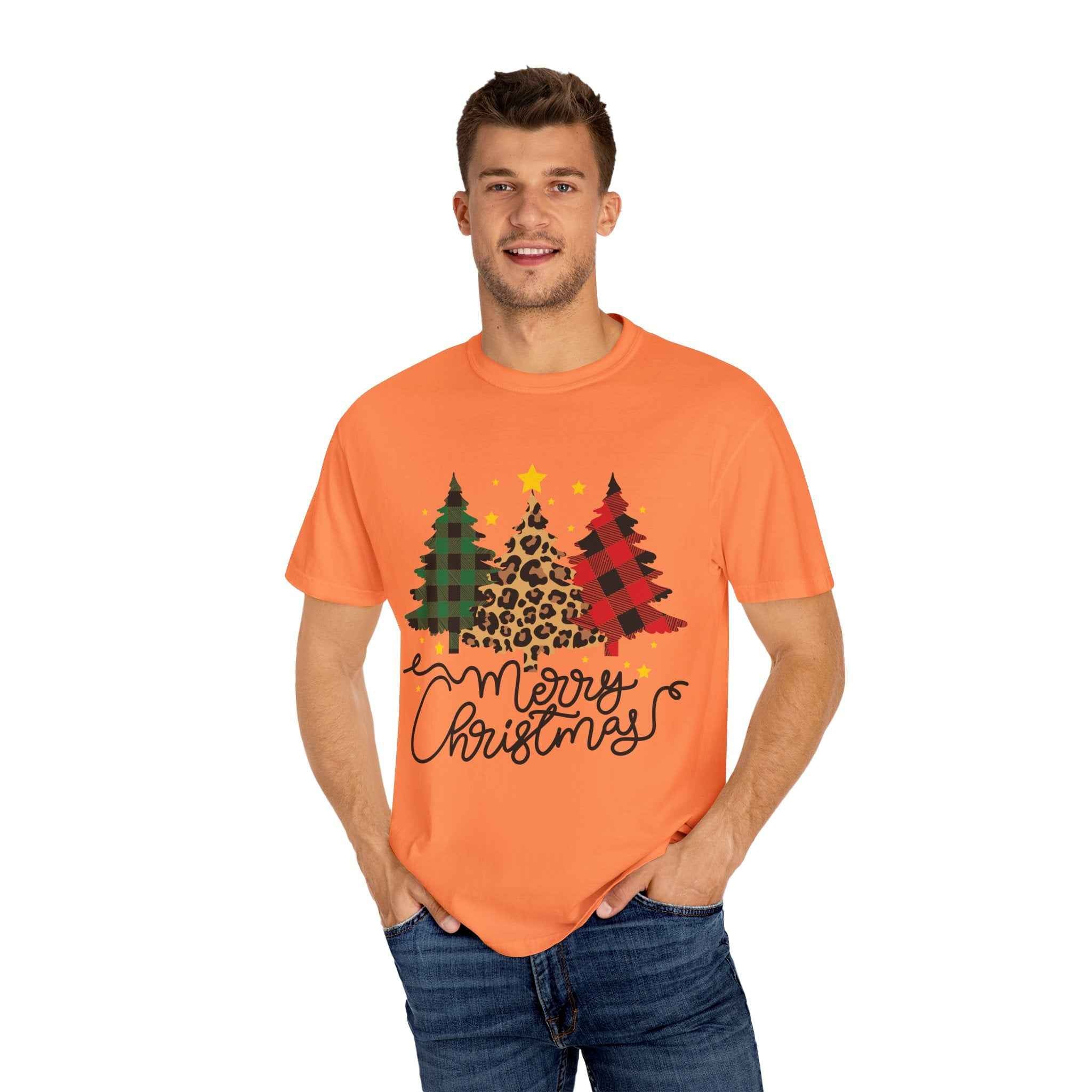 Merry Christmas T-Shirt – Santa Claus, Snowman & Christmas Tree | Holiday Graphic Tee