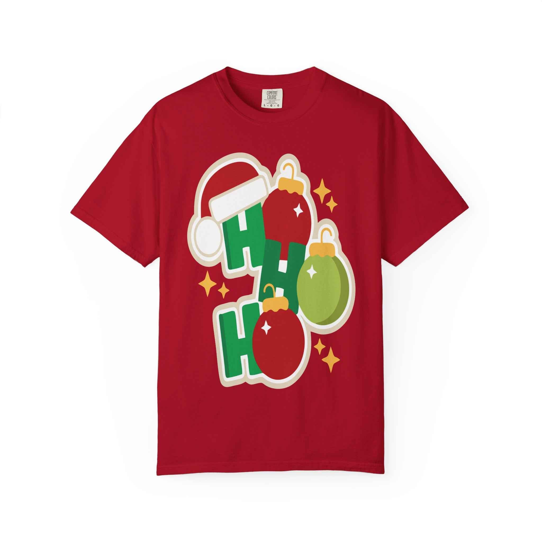 Funny Christmas T-Shirt – Ho Ho Ho Holiday Graphic Tee | Santa Hat & Ornament Design | Festive Xmas Shirt for Men & Women - La Pomada Shop