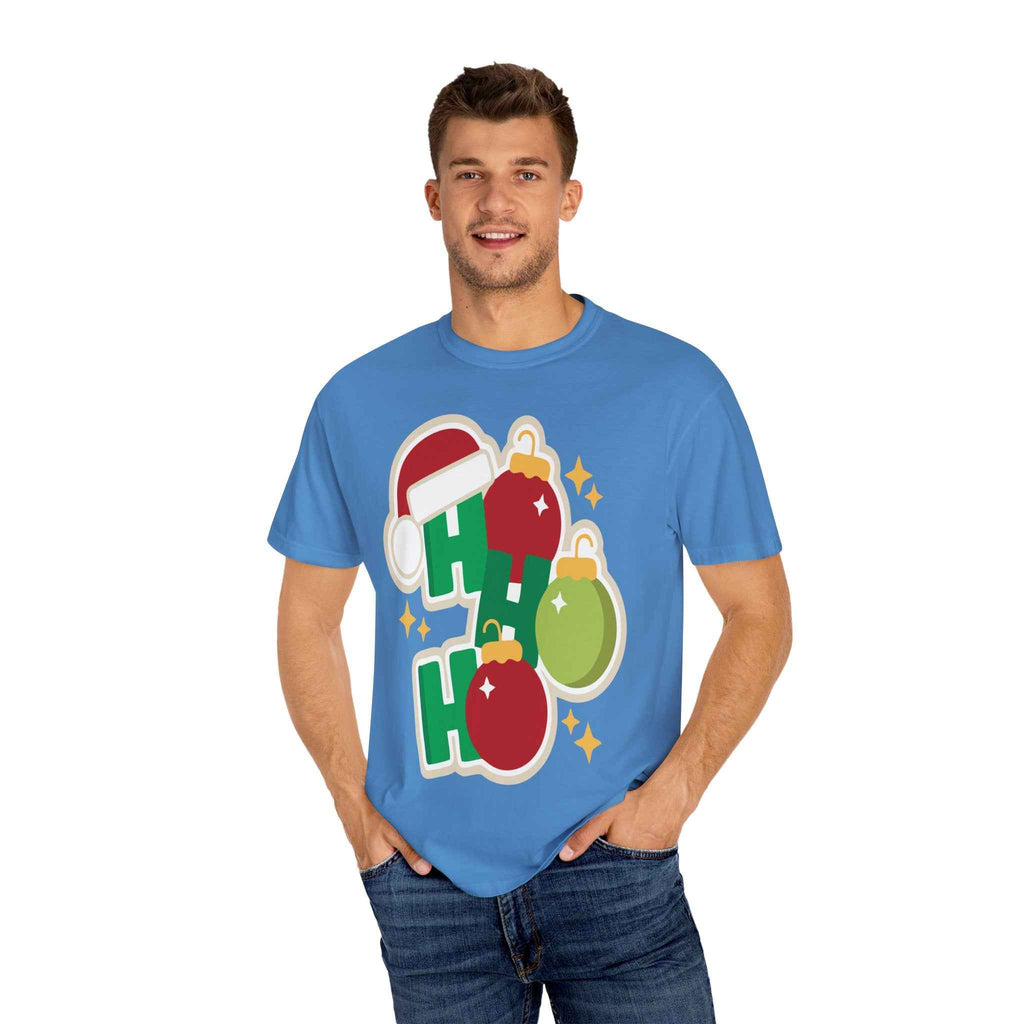 Funny Christmas T-Shirt – Ho Ho Ho Holiday Graphic Tee | Santa Hat & Ornament Design | Festive Xmas Shirt for Men & Women - La Pomada Shop