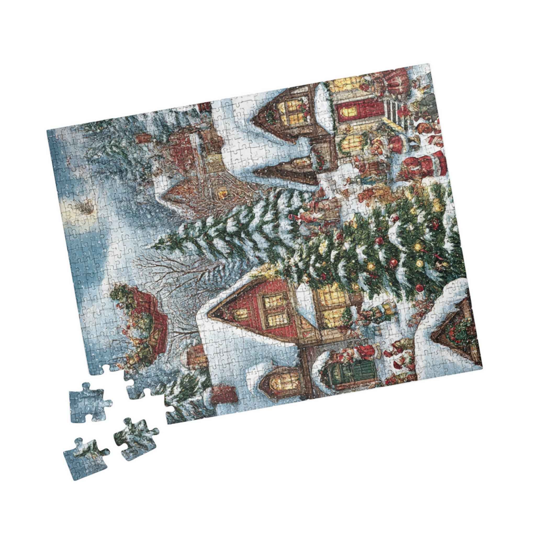 Christmas Village Jigsaw Puzzle — Cozy Snowy Holiday Scene (110/252/520/1014 pcs)
