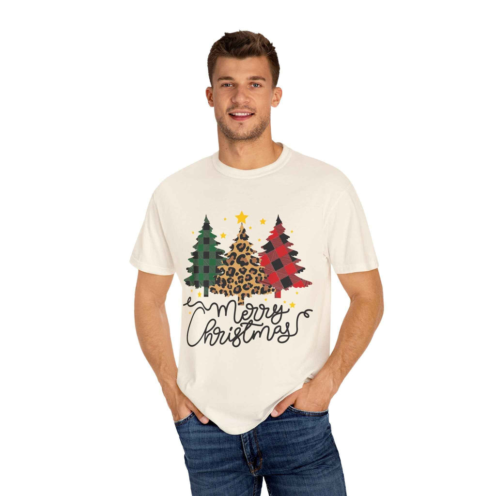 Merry Christmas T-Shirt – Santa Claus, Snowman & Christmas Tree | Holiday Graphic Tee