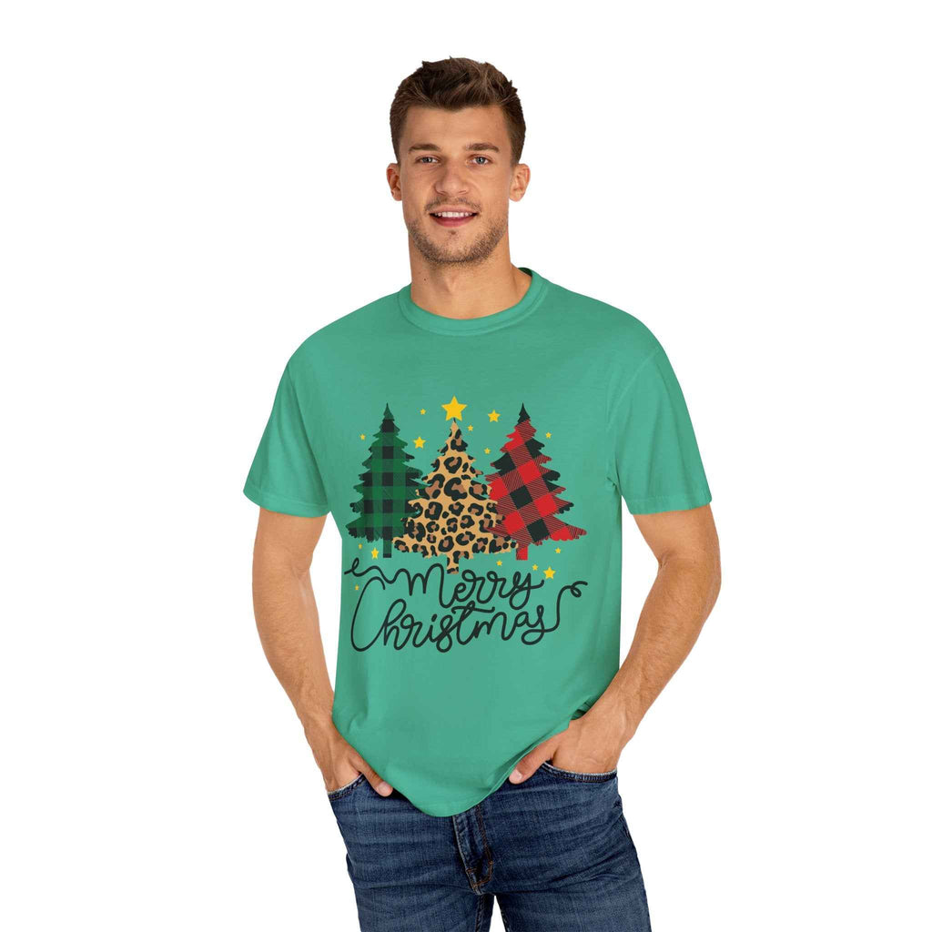 Merry Christmas T-Shirt – Santa Claus, Snowman & Christmas Tree | Holiday Graphic Tee