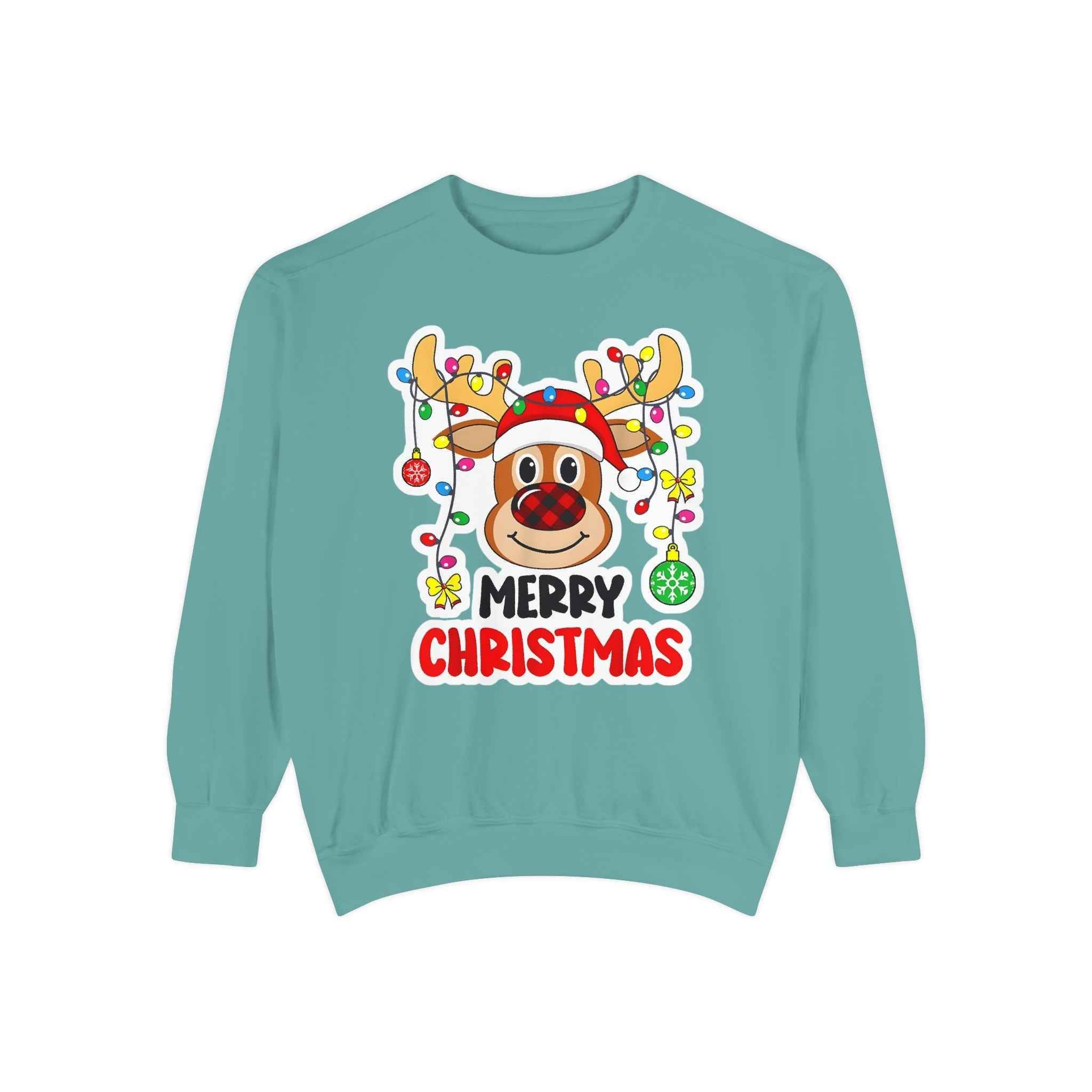 Grinchmas Vibes Reindeer Sweatshirt — "Merry Christmas" Front, "Grinchmas Vibes" Back
