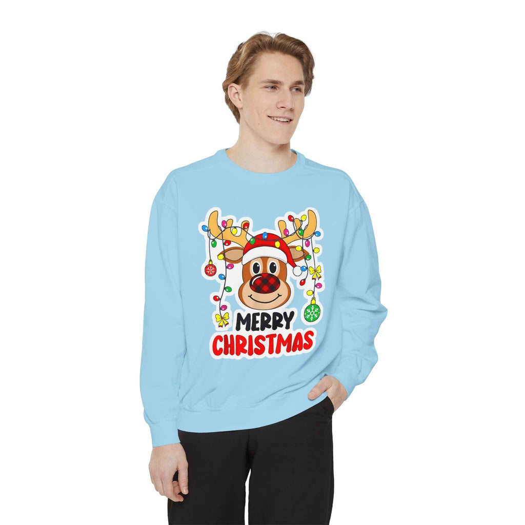 Grinchmas Vibes Reindeer Sweatshirt — "Merry Christmas" Front, "Grinchmas Vibes" Back