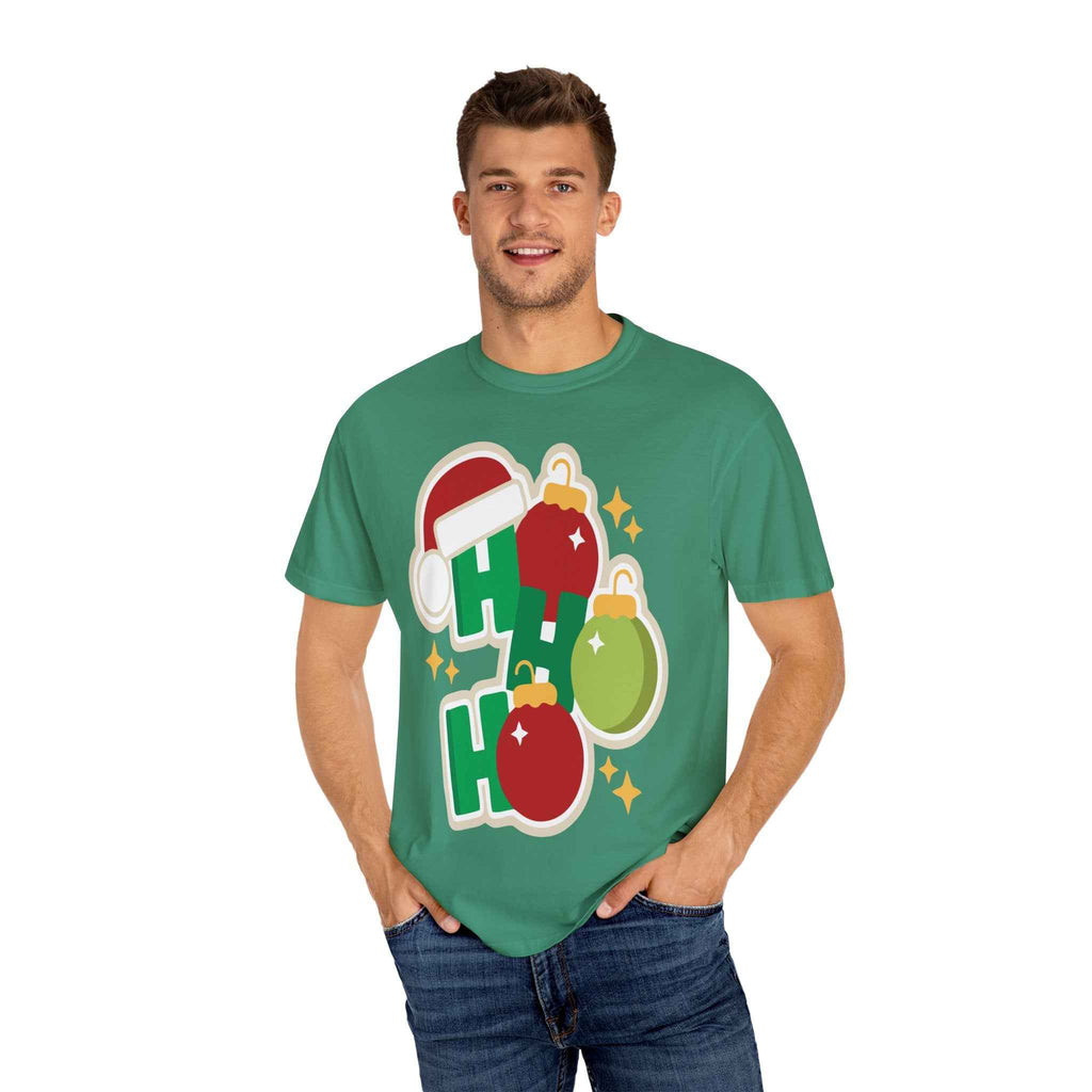 Funny Christmas T-Shirt – Ho Ho Ho Holiday Graphic Tee | Santa Hat & Ornament Design | Festive Xmas Shirt for Men & Women - La Pomada Shop