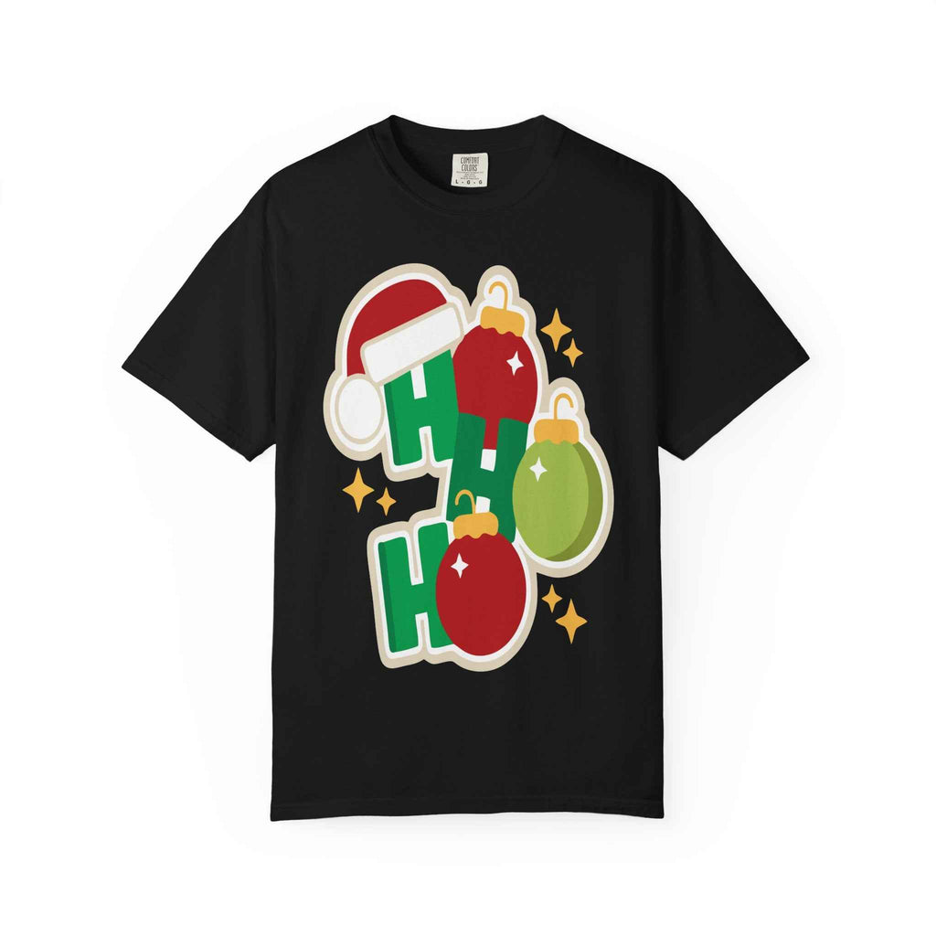 Funny Christmas T-Shirt – Ho Ho Ho Holiday Graphic Tee | Santa Hat & Ornament Design | Festive Xmas Shirt for Men & Women - La Pomada Shop