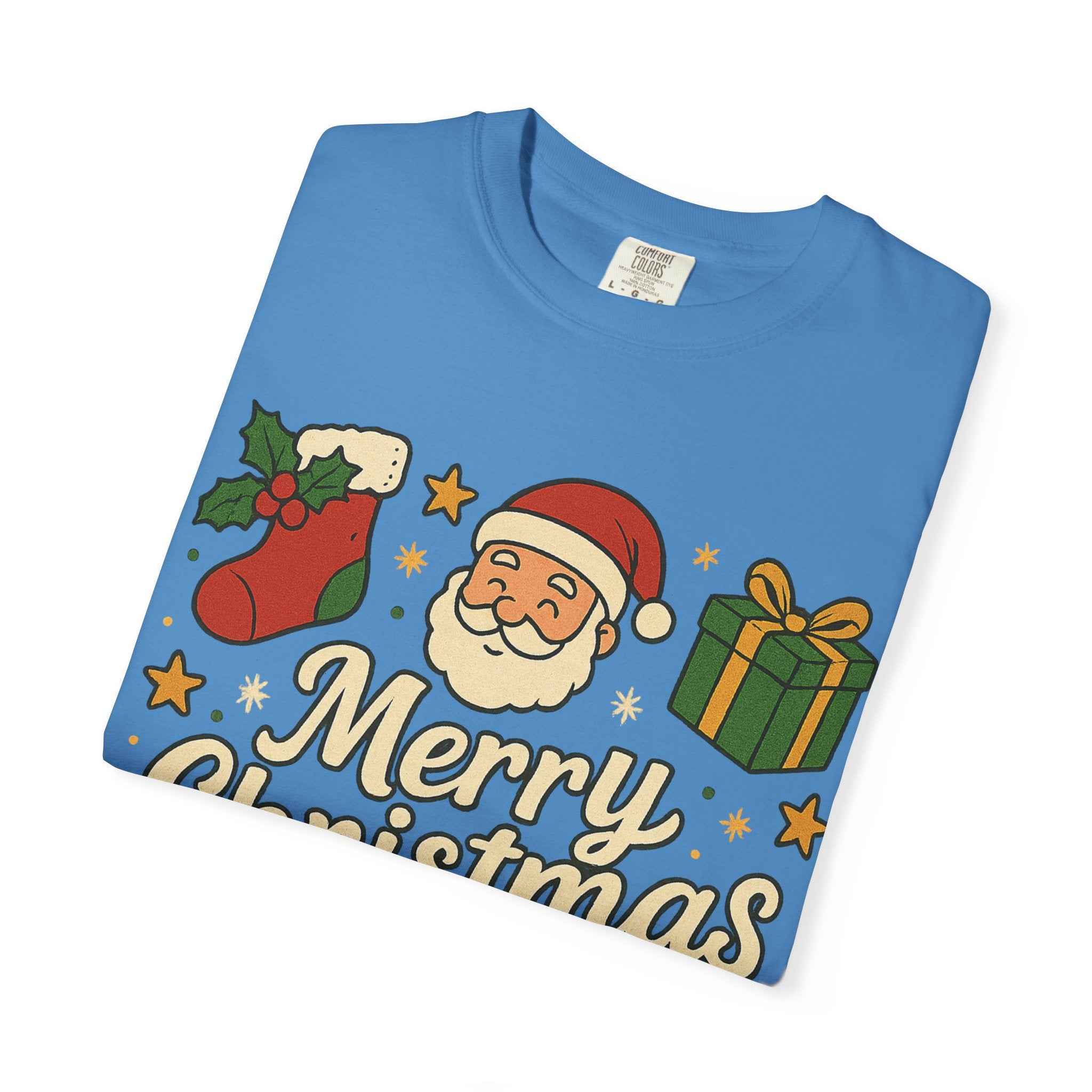 Merry Christmas T-Shirt – Santa Claus, Snowman & Christmas Tree | Holiday Graphic Tee