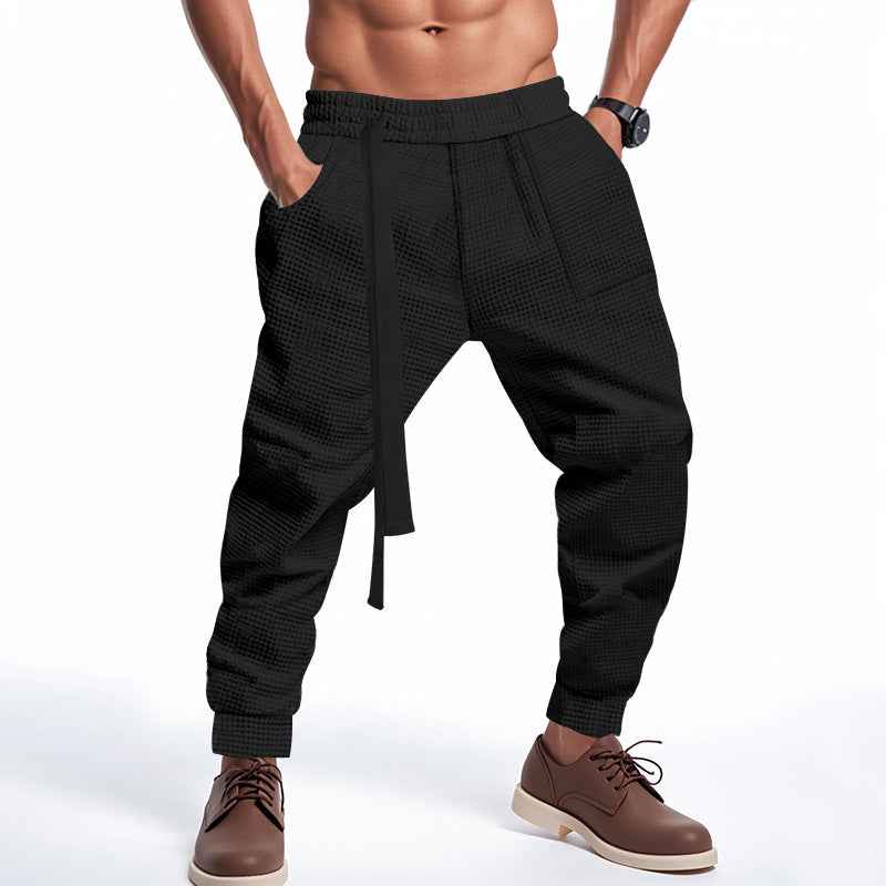 Men's Casual Pants Solid Waffle Male Hip Hop Streetwear Track Pants Joggers Trousers Fashion Harajuku Men Pants