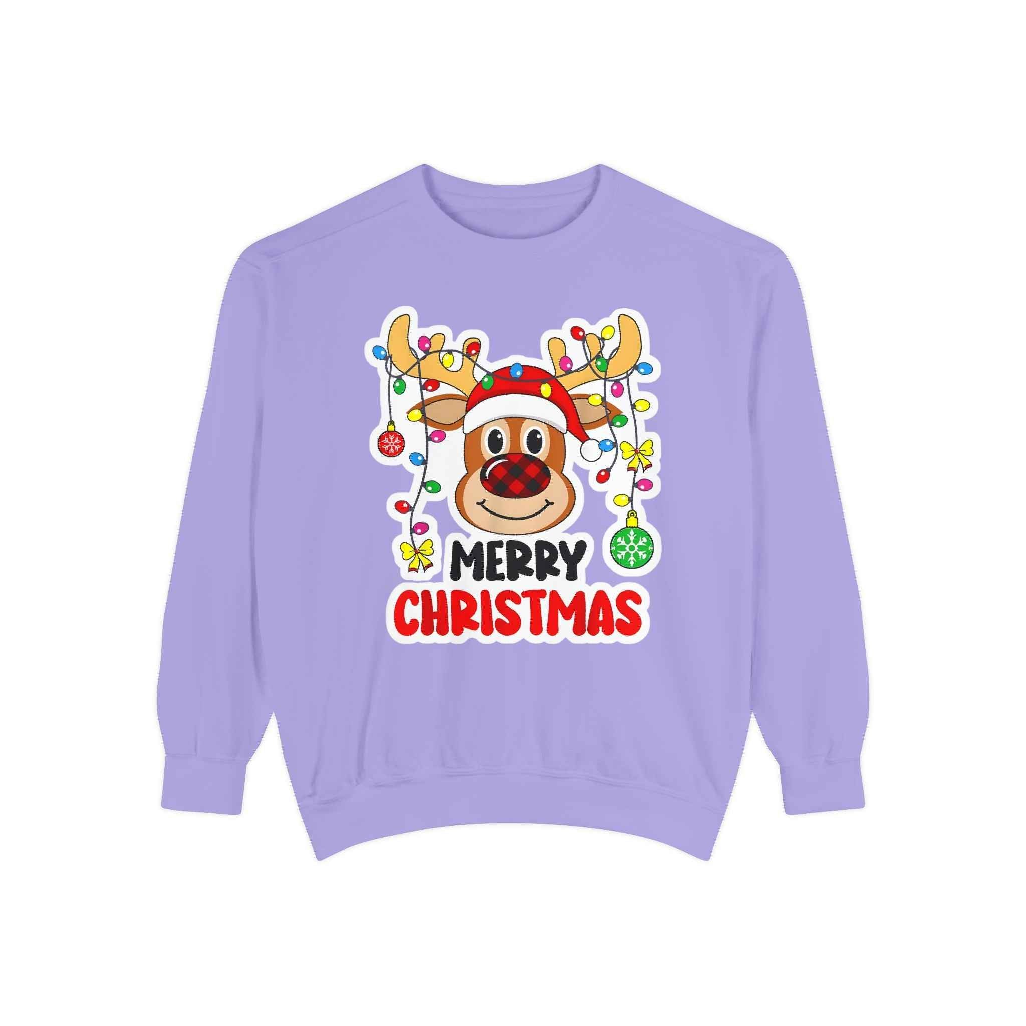Grinchmas Vibes Reindeer Sweatshirt — "Merry Christmas" Front, "Grinchmas Vibes" Back