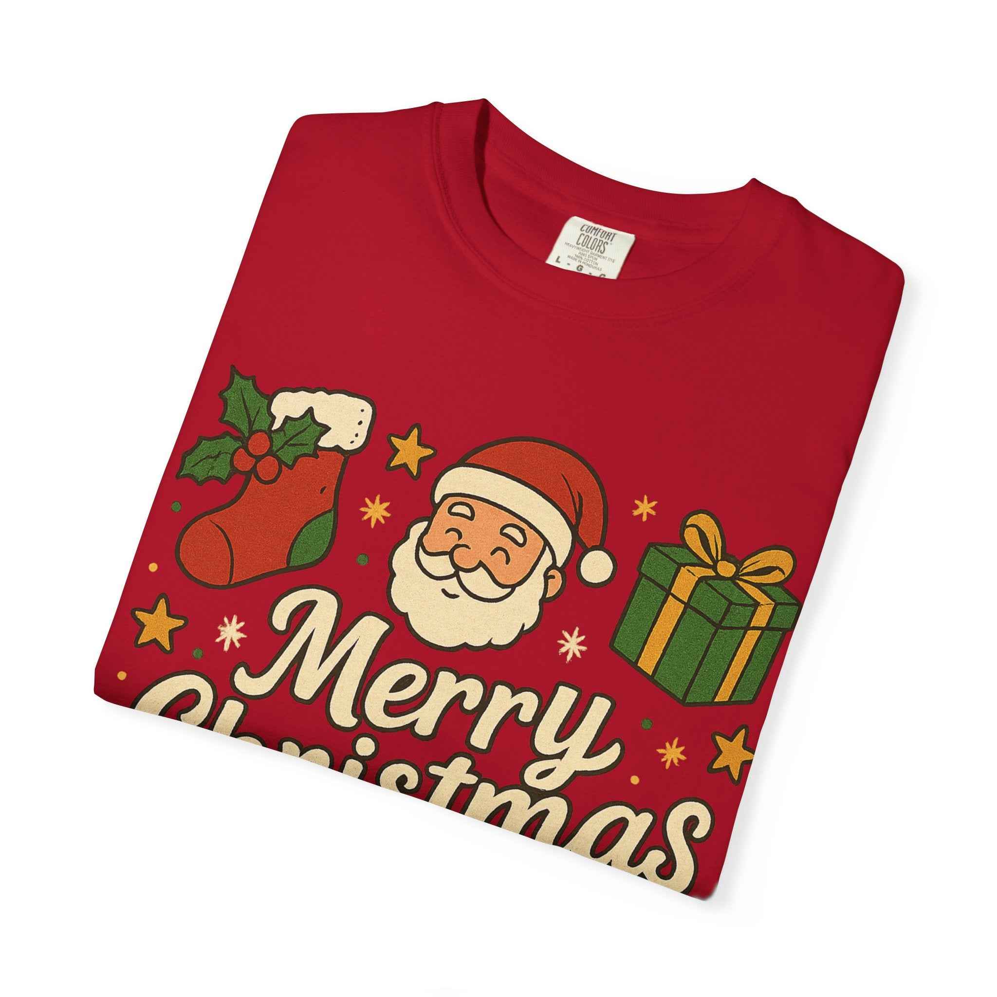 Merry Christmas T-Shirt – Santa Claus, Snowman & Christmas Tree | Holiday Graphic Tee
