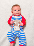 Blue and red Cow stripes romper