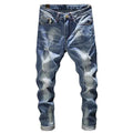 Light Blue Slim Fit Ripped Stretch Jeans for Men