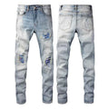 Light Blue Gradient Patch Slim Stretch Jeans