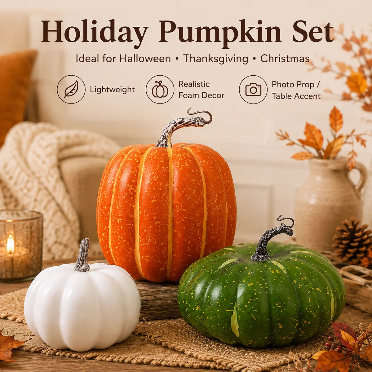 Artificial Foam Pumpkin Decoration Fake Pumpkin Model for Halloween Thanksgiving Christmas Party Table Photo Prop Home Decor