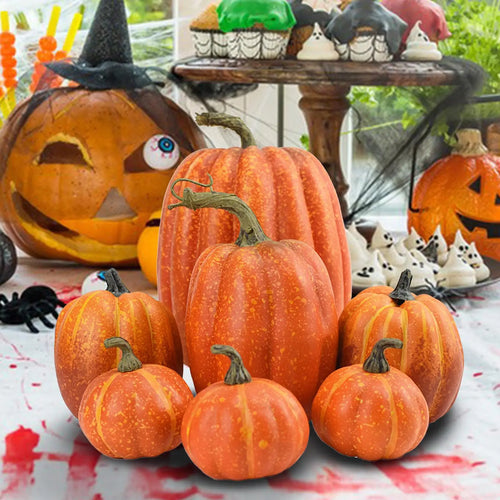 7Pcs Artificial Pumpkin Halloween Decorations for Home Mini Fake Pumpkin Autumn Harvest Party Thanksgiving Ornaments Props