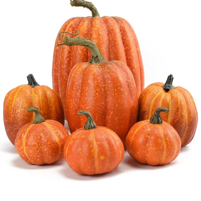 7Pcs Artificial Pumpkins Decoration Home with Large Foam Pumpkins for Harvest Pumpkins Ornament DIY Halloween Craft