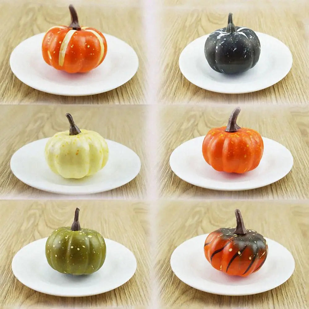 6Pcs Mini Artificial Pumpkin Fake Simulation Vegetable Halloween Home Decoration Props DIY Indoor Craft Pumkin Ornament Set