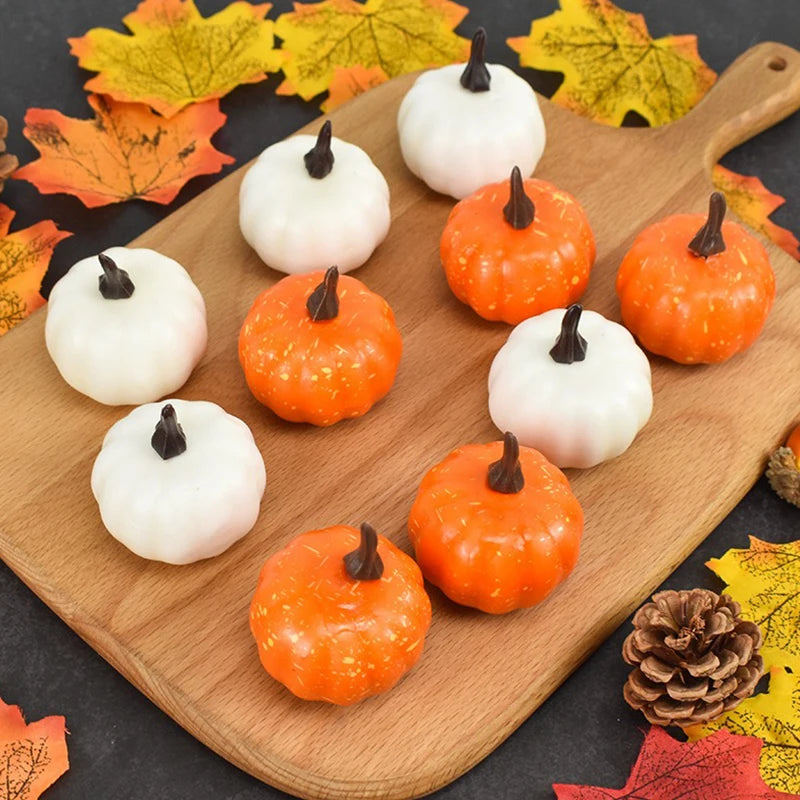 12PCS Realistic 5.5cm Artificial Pumpkins in Yellow & White Perfect for Halloween Thanksgiving Ambiance Decor Party Souvenir ZYF