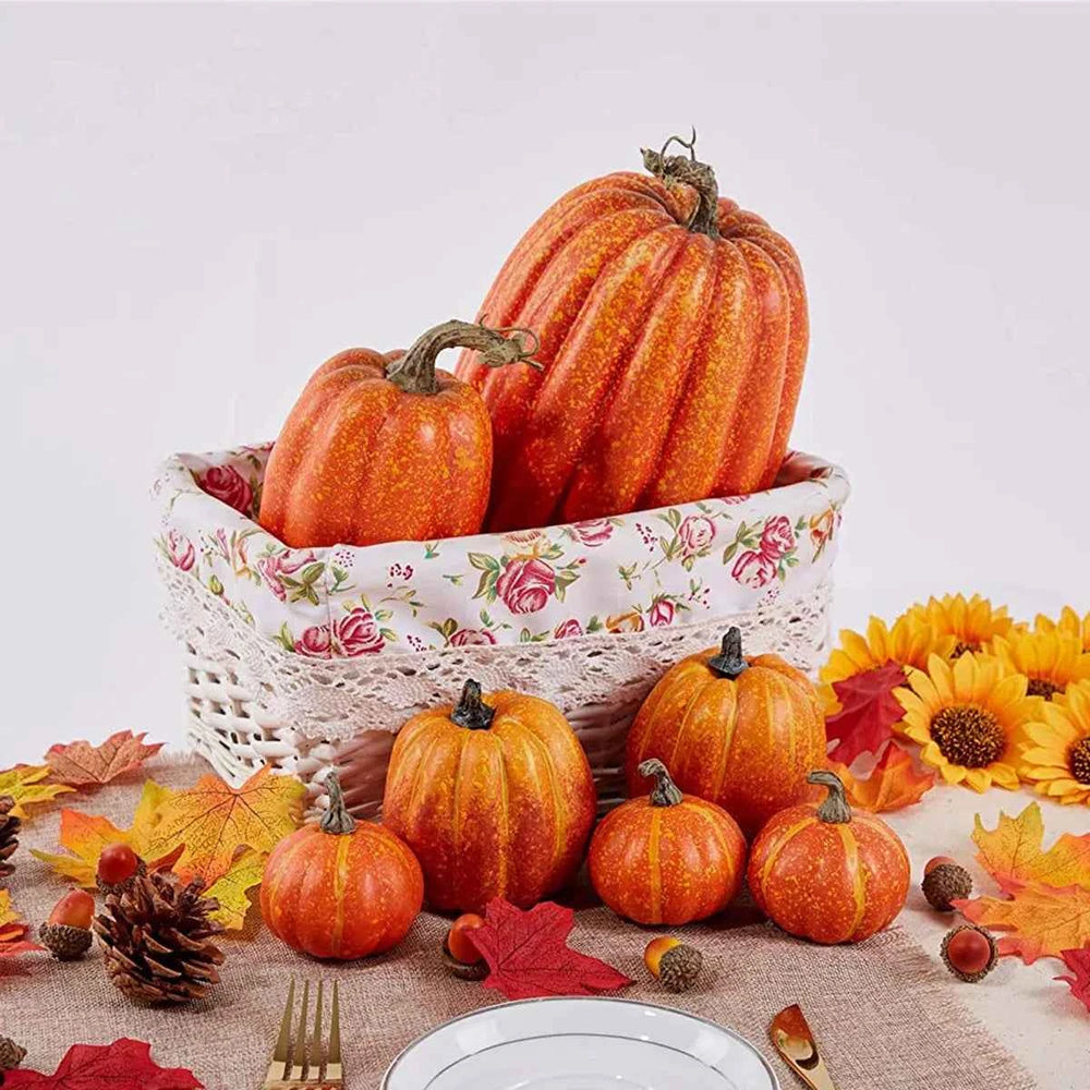 7pcs Artificial Pumpkins Assorted Fake Simulation Pumpkin for Halloween Thanksgiving Party Home Decoration Gifts